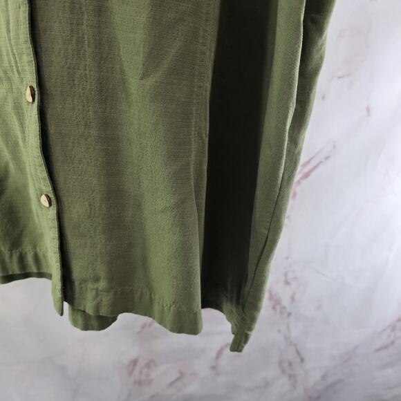 Columbia Shirt Womens XL Green Linen Button Vintage Camp Short Sleeve Mandarin - Picture 4 of 13